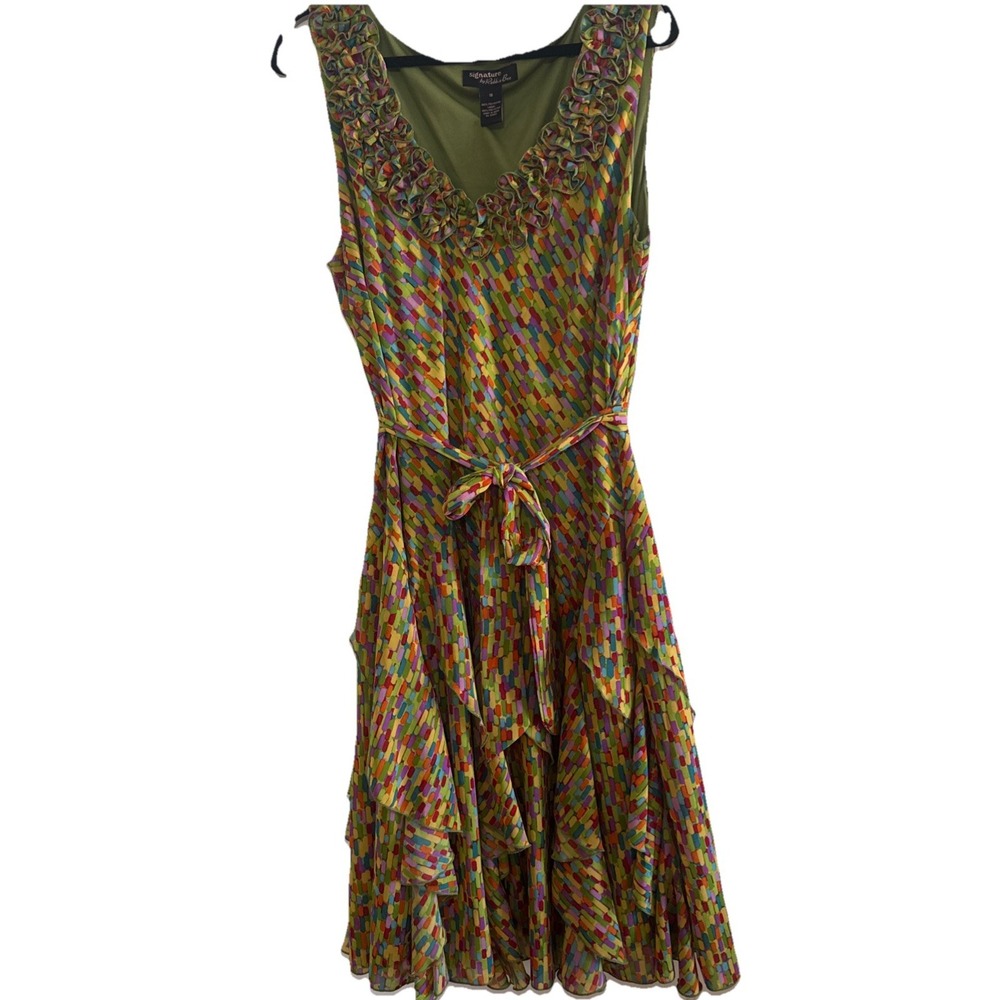 Signature by Robbie Bee Sleeveless Midi Dress 18 Multi Color Ruffle Excellent - Picture 3 of 16